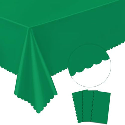 NatNarr 3 Pcs Green Tablecloths Plastic, Scalloped Christmas Table Cloth - color: Green, size: 3 Pack