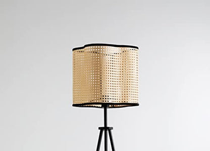 Gal - Mid Century Bohemian Tripod Floor with PVC Rattan Shade and Boho Velvet Rim for Bed Dining, Kitchen, Living Room, Beige