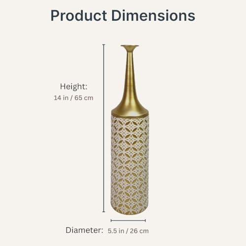 Leewadee Large Floor Vase 26 inches Metal for Pampas Grass, Dried Flowers - color: Gold, White