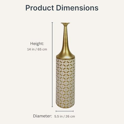 Leewadee Large Floor Vase 26 inches Metal for Pampas Grass, Dried Flowers - color: Gold, White