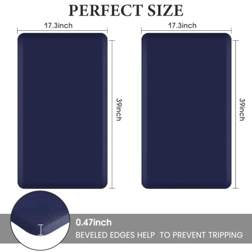 HappyTrends 2 PCS Kitchen Mat Cushioned Anti-Fatigue Floor Mat, - color: Navy, size: 17.3"x39"+17.3"x39"