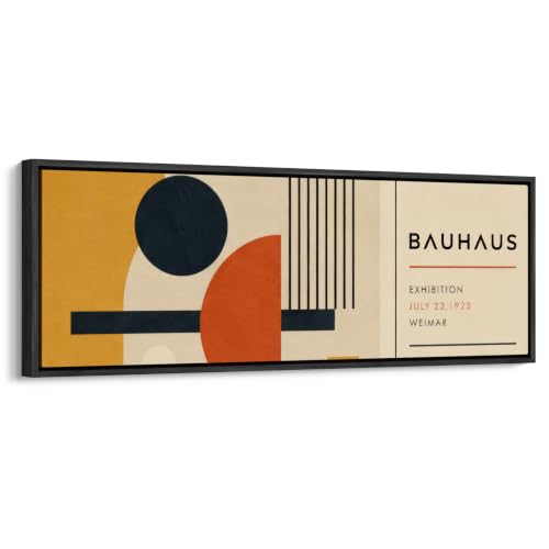 wall26 Large Framed Wall Art Canvas Print - Retro Bauhaus Geometric Mid Century - Contemporary Artwork for Living Room Bedroom Office - 60"x20" Black - color: A07-2607-ANG13, size: 60"L x 20"W, style: Black Frame