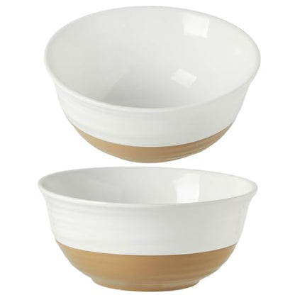 HASENSE Large Ceramic Serving Bowls Set of 2, 60 Oz 8.5 Inch White & Terracotta Stoneware Bowls, Farmhouse Bowls for Salad, Soup & Pasta, Dishwasher & Microwave Safe, Christmas Entertaining Dishes - color: White, size: 65 oz
