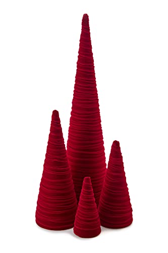 Your Heart's Content Red Velvet Trees Set of 4, Luxurious Handcrafted Valentine Tree, Cozy Mantel Accent, Elegant Entryway Shelf Sitter, Winter Wedding Centerpiece (Red) - color: Red