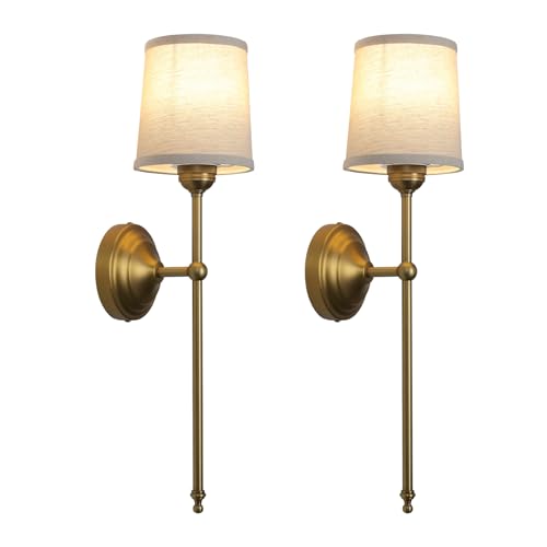 Battery Operated Sconces Wall Lighting Set of 2 with Fabric Shade