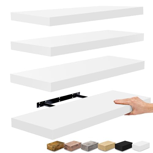 Sorbus Floating Shelves for Wall, Wood Wall Storage (4 Pack, White) - color: White, size: 4 Pack