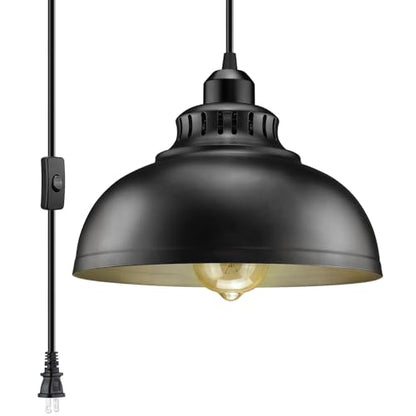 Plug in Pendant Light, 15FT Hanging Lights with Plug in Cord, On/Off Switch - color: Big black