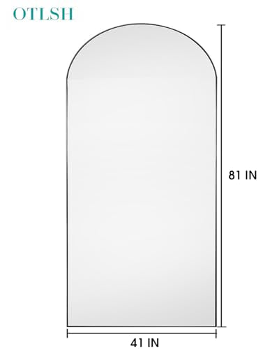 Otlsh Floor Mirror, 81"×41" Arched Full Length with Stand, Standing, Full Body, Large, Wall, Freestanding, Aluminum Frame - Black - color: Black, size: 81"L x 41"W