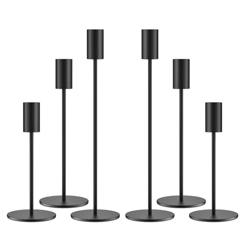 zeochyni Matte Black Candle Holder Set of 6, Elegant Candlestick Holders for Wedding Centerpieces Dining Tables Parties Home Decor Events, Taper Candle Holders Fit 3/4 Inch Candles - color: Black