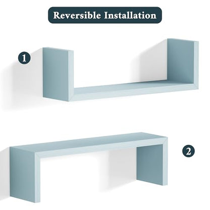 SRIWATANA Blue Floating Shelves, Set of 3 Wood Wall Mounted Display Shelf - color: Blue