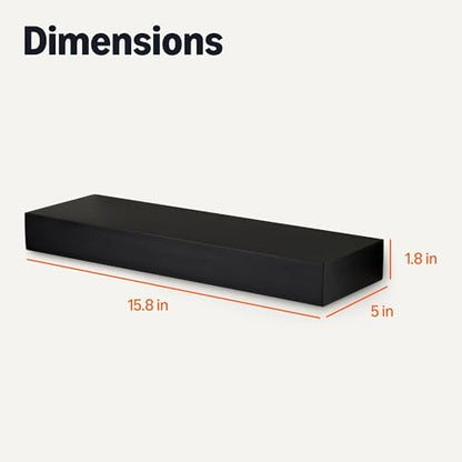 Amazon Basics Wood Floating Wall Shelves, 3-Pack, Black, 15.8" x 5" x 1.8" - color: Black