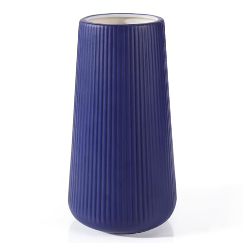 Navy Blue Ceramic Vase, GUKJOB Small Cute Flower Vase for Pampas Grass, Home, Living Room, Dining Table, Farmhouse, Office Decor, Bedroom, Table, and Kitchen Shelf (Navy Blue) - color: Small Navy Blue - 1pc