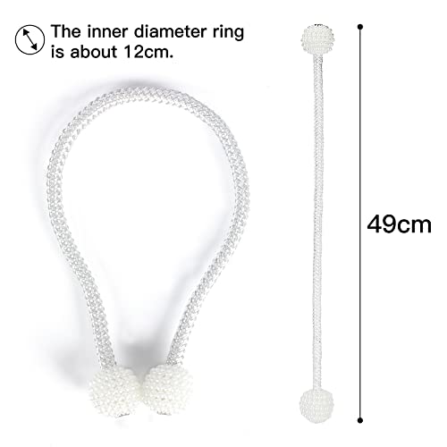 8 Pack Magnetic Curtain Tiebacks with Pearls,Modern Curtain Holdbacks Strap - color: White