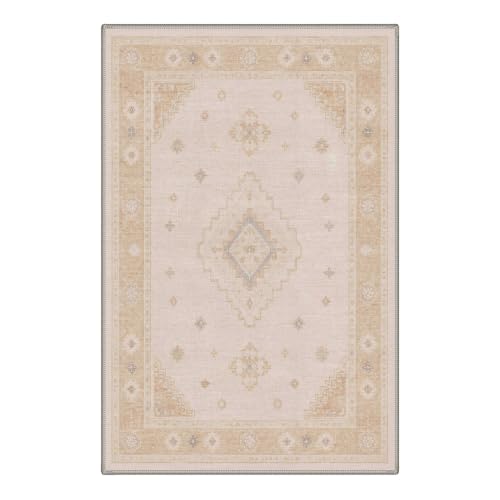 GENIMO 2X3 Washable Area Rug for Entrance, Boho Vintage Medallion Non Slip - color: Cream Beige, size: 2' x 3' (Rectangular)