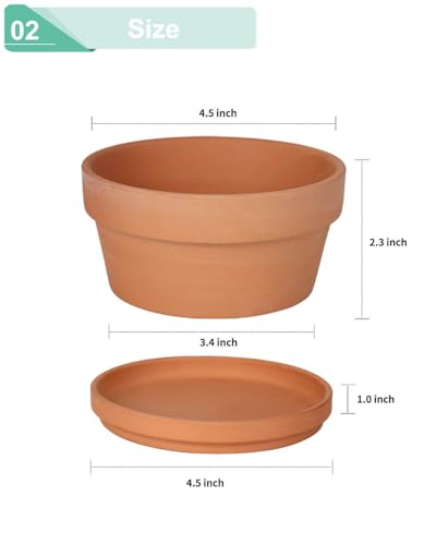 vensovo 4.5 Inch Terracotta Shallow Succulent Pots with Saucers, 6 Pack - color: Brown, size: 4.5 Inch