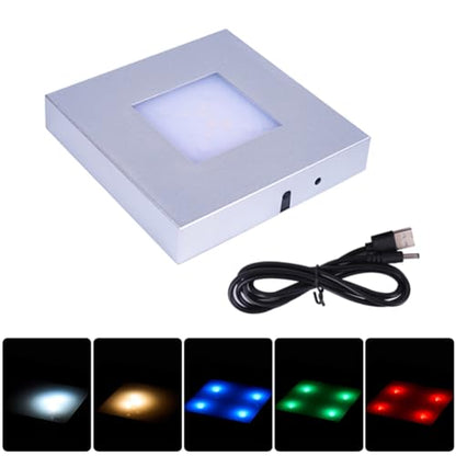 4.33 inch LED Multimodal Multicolor Light Stand Base - Silver Square Display Base for 3D Crystal Glass Art - USB/Battery Powered Crystal Stand - color: D-multi-mode Silver Base