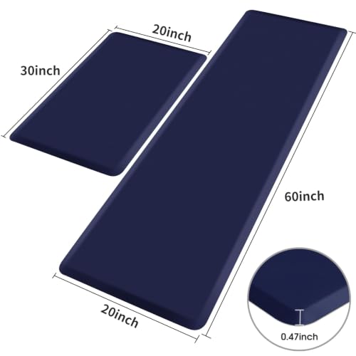 HappyTrends 2 PCS Kitchen Mat Cushioned Anti-Fatigue Floor Mat, Heavy Duty - color: Navy, size: 20"x30"+20"x60"