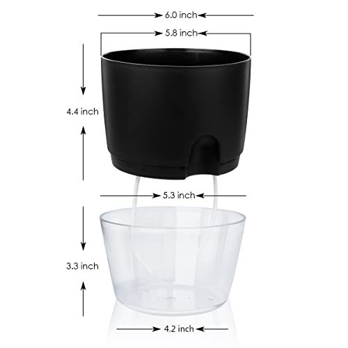 Vanavazon 6 Inch Self Watering Pots for Indoor Plants African Violet Pots - color: Black