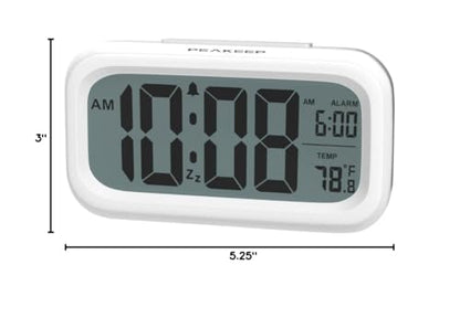 Peakeep Night Light Digital Alarm Clock Battery Operated Indoor Temperature - color: White