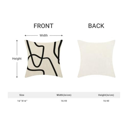 Boho Abstract Black Beige Art Line Pillow Covers 16x16 Set of 2 - color: Black Art Line-q, size: 16" x 16" (Pack of 2)
