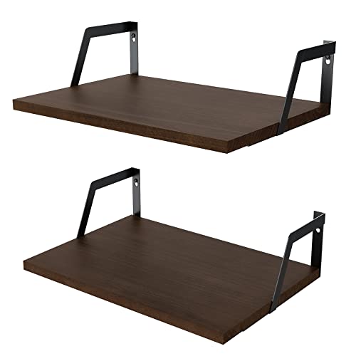 SRIWATANA Dark Walnut Deep Floating Shelves, Set of 2 Wood Wall Shelf Unit - color: Dark Walnut