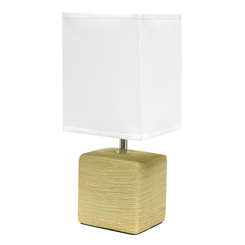 Simple Designs LT1218-BGE 11.81" Mini Cube Faux Stone Ceramic Table Lamp, for Living Room, Bedroom, Office, Beige with White Shade - color: Beige