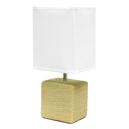Simple Designs LT1218-BGE 11.81" Mini Cube Faux Stone Ceramic Table Lamp, for Living Room, Bedroom, Office, Beige with White Shade - color: Beige