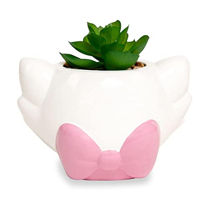 Silver Buffalo Disney The Aristocats Marie 4-Inch Ceramic Mini Planter with Artificial Succulent | Cute Small Flower Pot, Faux Indoor Plants - color: Aristocats