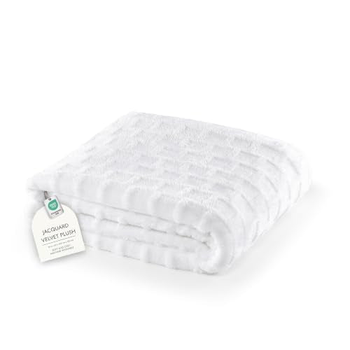 Velvet Plush Jacquard Tile Throw Blanket for Couch - Buttery Soft, Cozy Throw, for Women (Bright White, 50" x 60") - color: Bright White