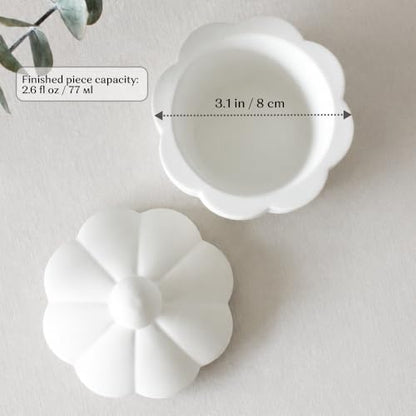 2PCS Silicone Jewelry Box Mold Set with Lids and Wooden Support Rings, Round & Flower Trinket Box Molds for Concrete, Resin, Plaster & Candle Containers