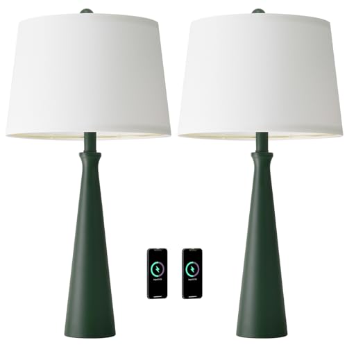 Oneach 25.75" Modern Table Lamp for Bedroom Set of 2, USB C Port, Green - color: Green