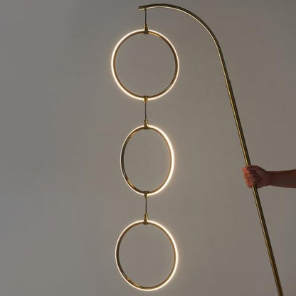 Brightech 3 Ring Lamp - 74" Dimmable LED Floor Lamp with 3 Hanging Light Rings, Modern Arc Standing Tree Lamp for Living Room, Bedroom and Office, 30W Warm White LED, Gold Brass - color: Brass