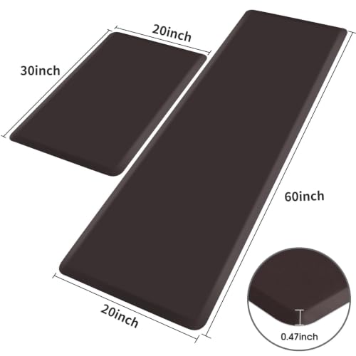 HappyTrends 2 PCS Kitchen Mat Cushioned Anti-Fatigue Floor Mat, - color: Chocolate, size: 20"x30"+20"x60"