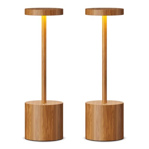 Cordless Table Lamp Rechargeable,Battery Powered LED Outdoor Table Light - color: 1 Pack Bamboo