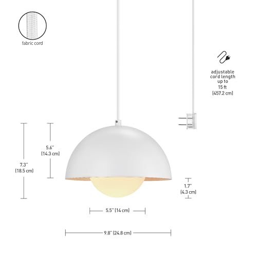 Globe Electric Amelia 1-Light Plug-in Pendant Lighting, Matte White, White Glass Shade, Bulb Not Included - color: Matte White
