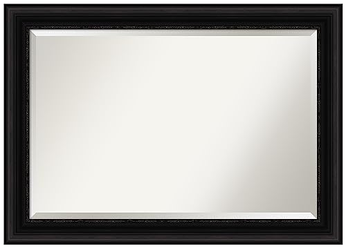 Amanti Art 오버 싱크대용 블랙 욕실 거울, 76.2 x 106.7cm(30 x 42인치) 팔러 블랙 직사각형 화장대 거울, 대형 전통 프레임, 수평 및 수직으로 걸 수 있음, 욕실 벽 장식, 경사진 가장자리 - color: 팔러 블랙, size: 42"L x 30"W