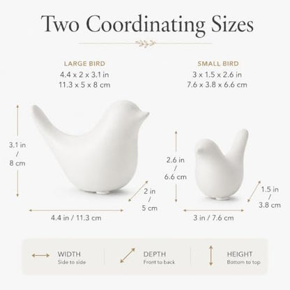 White Ceramic Bird Figurines and Statues, 2 Piece Bird Decor - color: White