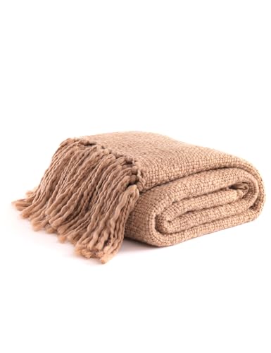 YnM Basketweave Chunky Knit Throw, Solid Neutral Vibe Textured Blanket with Tassel for Home Decor, 50 x 60 in, Beige - color: Beige