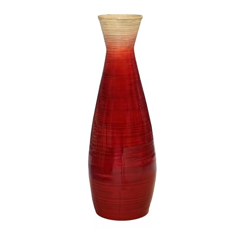 Uniquewise 28" Classic Bamboo Floor Vase Handmade, Decorative Glossy Red Vase for Dining Room, Living Room, Entryway, Home Decor, Fill with Dried Branches or Flowers, Tall Elegant Centerpiece - color: Red, size: Medium
