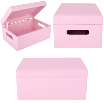 Creative Deco Large Pink Wooden Box Storage with Hinged Lid - color: Pink, size: L | Handles