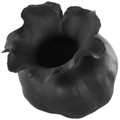 Deco 79 Ceramic Abstract Wide Rounded Floral Shaped Vase with Petal Rim, 8" x 10" x 9", Black - color: Black, size: 8" x 10" x 9"