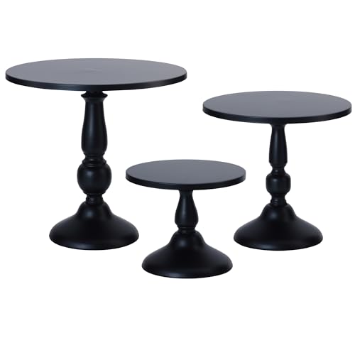 Set of 3 Black Cake Stands, QENUIITEA Metal Round Cake Holder Dessert Pie Pizza Display Stand 8" 10" 12" Serving Tray Halloween Decoration for Wedding Celebration Party Birthday Baby Shower - color: Black