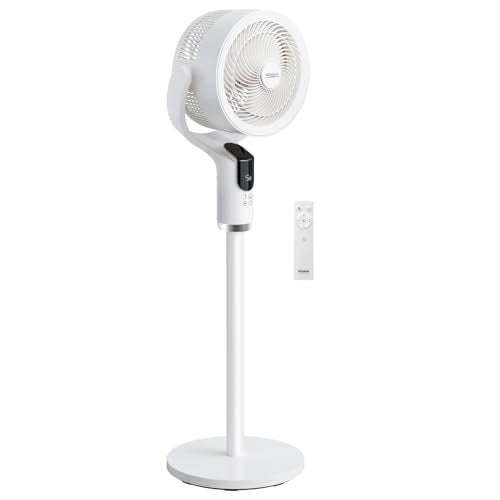 ROVSUN Standing Fan for Bedroom, 90°+90°Omni-directional Oscillating Fan, 43" Air Circulator, Pedestal & Tabletop Fan with Adjustable Height, Remote, LED Display, 8-Speed and 9H Timer, White - color: White-43"