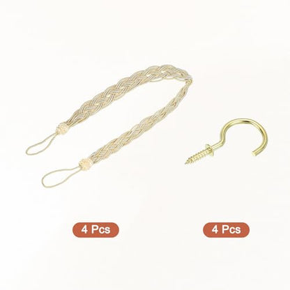 uxcell 4Pcs Curtain Tiebacks, 58cm/23 Braided Drapery Holdback Holder Decorative Rope Tie Back, Beige/Mixed Silver - color: Beige