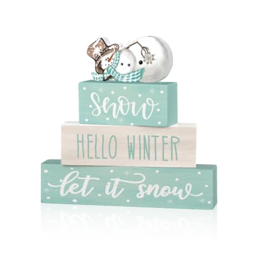 Smile 4 Pcs Christmas Signs Wooden Indoor Tabletop Decorations - style: Let It Snow