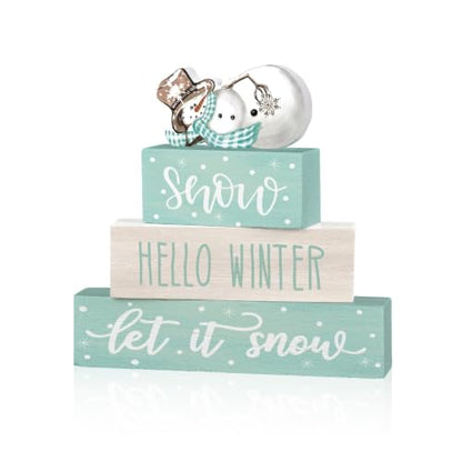 Smile 4 Pcs Christmas Signs Wooden Indoor Tabletop Decorations - style: Let It Snow