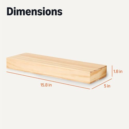 Amazon Basics Wood Floating Wall Shelves, 3-Pack, Pine, 15.8" x 5" x 1.8", Natural Wood Finish - color: Pine