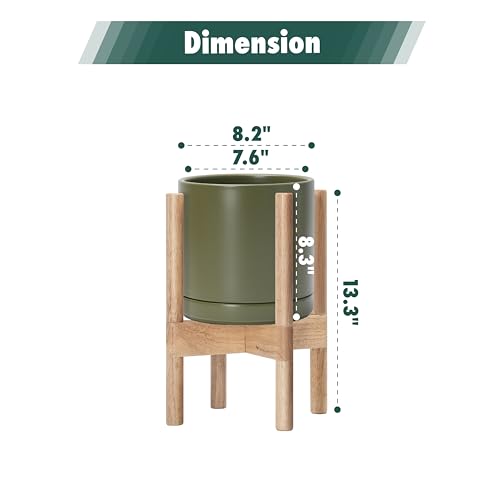 D'vine Dev Ceramic Pot with Natural Wood Stand, Olive, 8 in, 55-B-N-J - color: Olive Pot + Natural Stand, size: 8 Inch