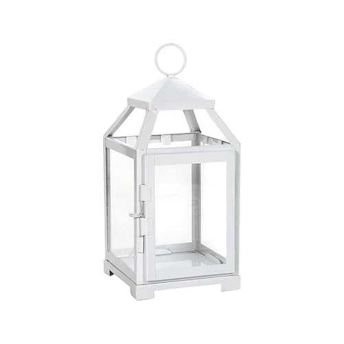 Hosley 12 Inch High Clear Glass and Iron White Classic Style Lantern Ideal Gift for Weddings Bridals Special Occasions Parties Aromatherapy and Spa Settings - color: White 1, size: 12" High