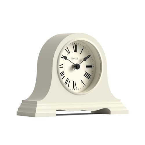 JONES CLOCKS® Speakeasy Small Mantel Clock | Classic Napoleon’s hat Design | Pale Cream | Roman Numerals | Traditional Style for Desk, Table, Shelf or Bedside - color: Linen White